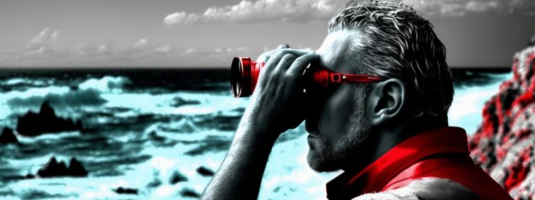 Mann mit Fernglas auf das Meer blickend - Prognosen für den Einzelhandel 2023
