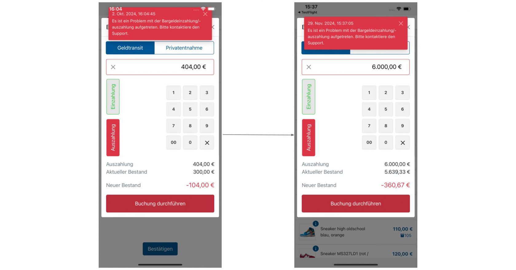 Korrektur der Position von Error-Meldungen (iOS)